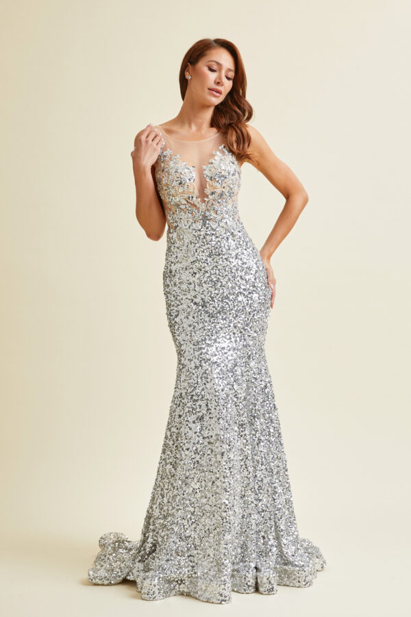 Vestido de fiesta silver M - Cód. 16342