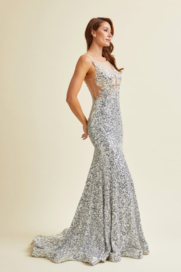Vestido de fiesta silver M - Cód. 16342 - Imagen 5