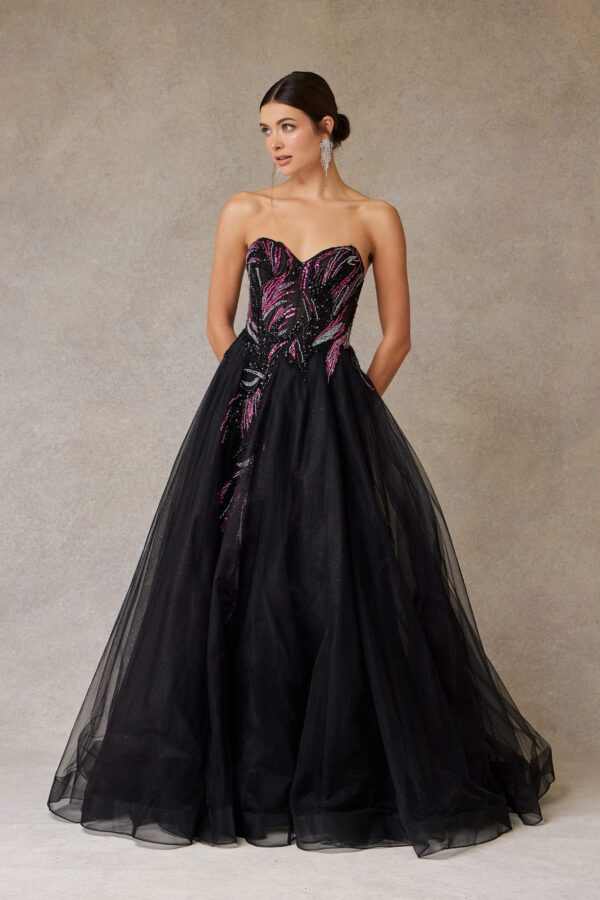 Vestido de fiesta black fuchsia M - Cód. 16357 - Imagen 2