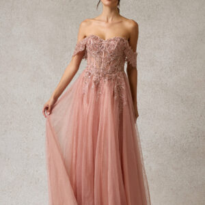 Vestido de fiesta silver blush M - Cód. 17132
