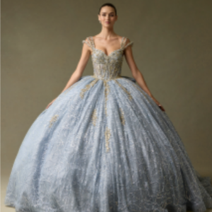 Vestido de quince años ice blue gold L - Cod. 17336
