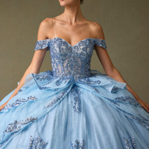 Vestido de quince años ice blue gold L - Cód. 17337